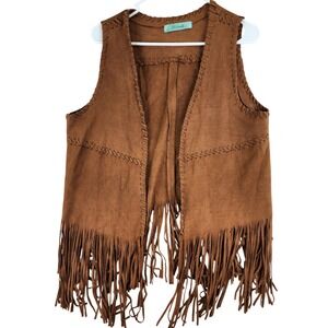 Vintage 70s Passarella Brown Suede Leather Fringe Boho Festival Vest Women's L